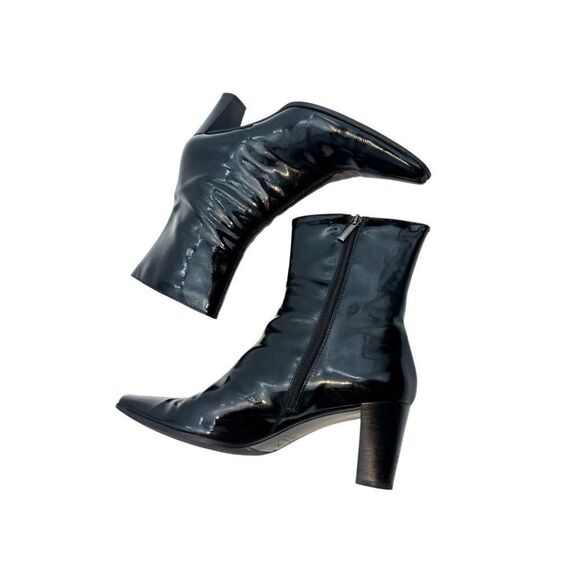 Black Patent Leather Mid-Calf Boots – Size 9 – Made in Italy, Re-Soled, 3.5” Hee - Picture 8 of 16